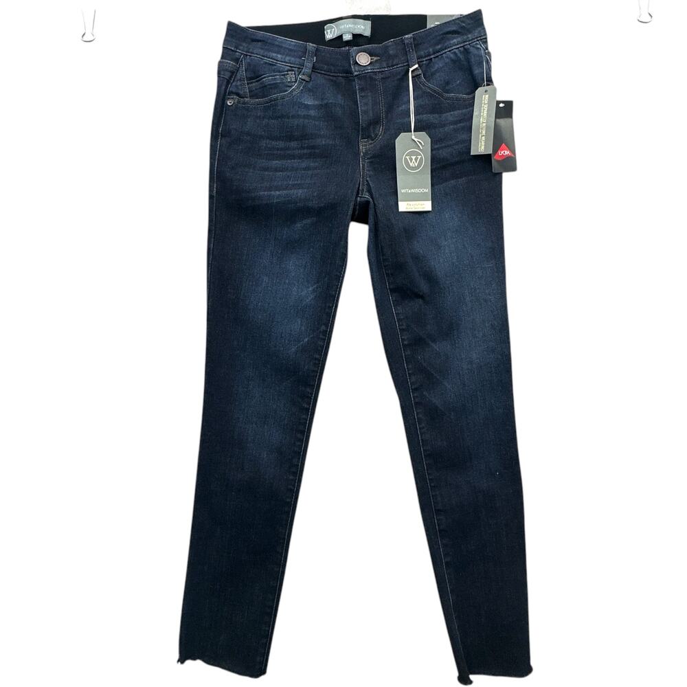 Wit & Wisdom Absolution Skimmer Jeans Women 2 Dark Indigo Raw Hem NWT Stretch